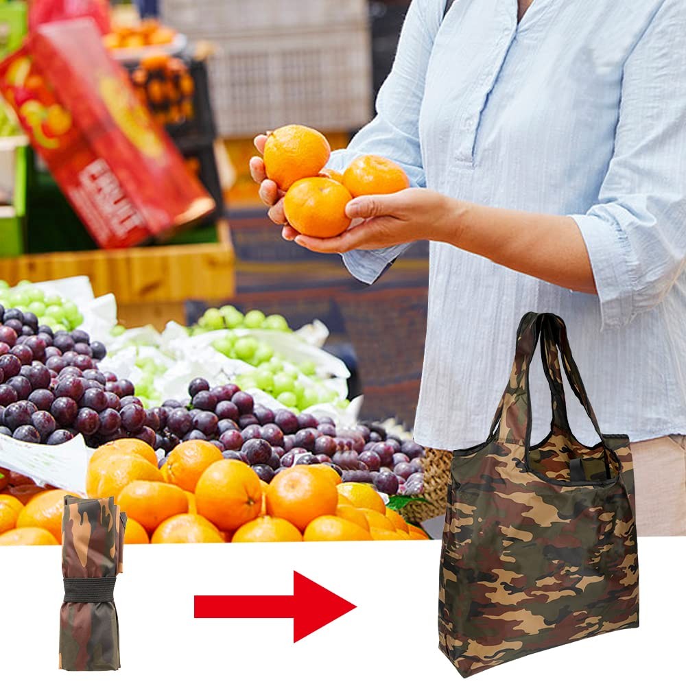 10 Pack 15×4.5×15 Inch Camo Reusable Shopping Bags with Handles Bulk, Foldabl…