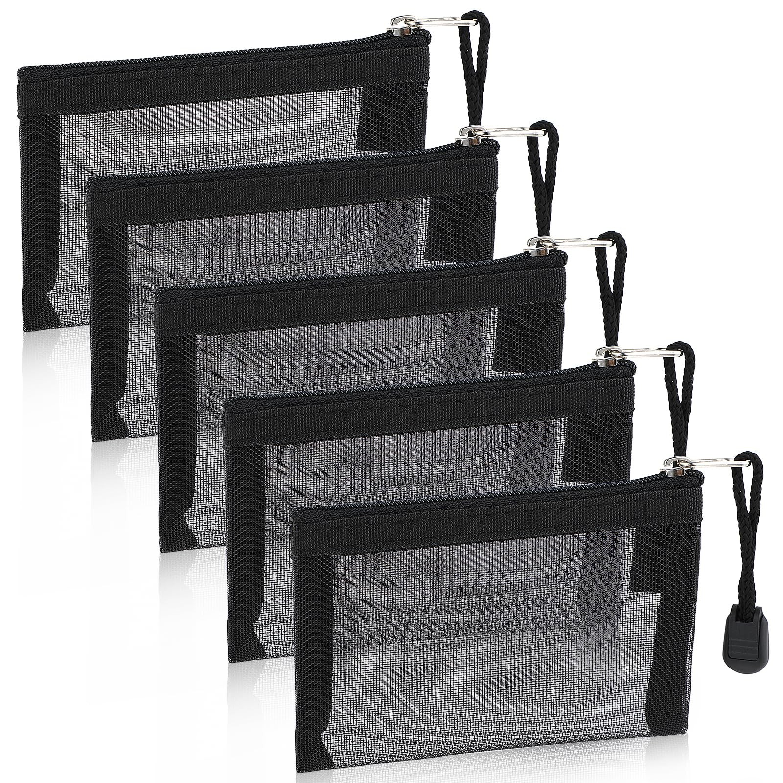 WLLHYF 5 Pack Mini Zipper Mesh Bags 3 x 4.5 Inch × 3.15 inches, Black