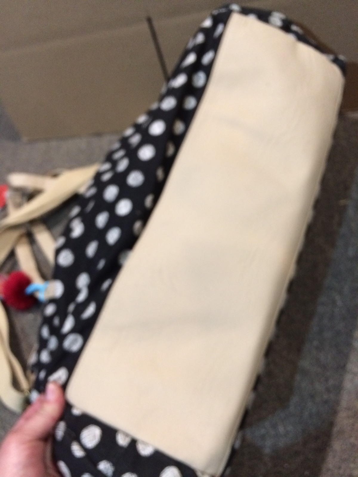 Lot Of 2 Stylish Plastic & Canvas Reusable Tote Bags Black With White Dots XL