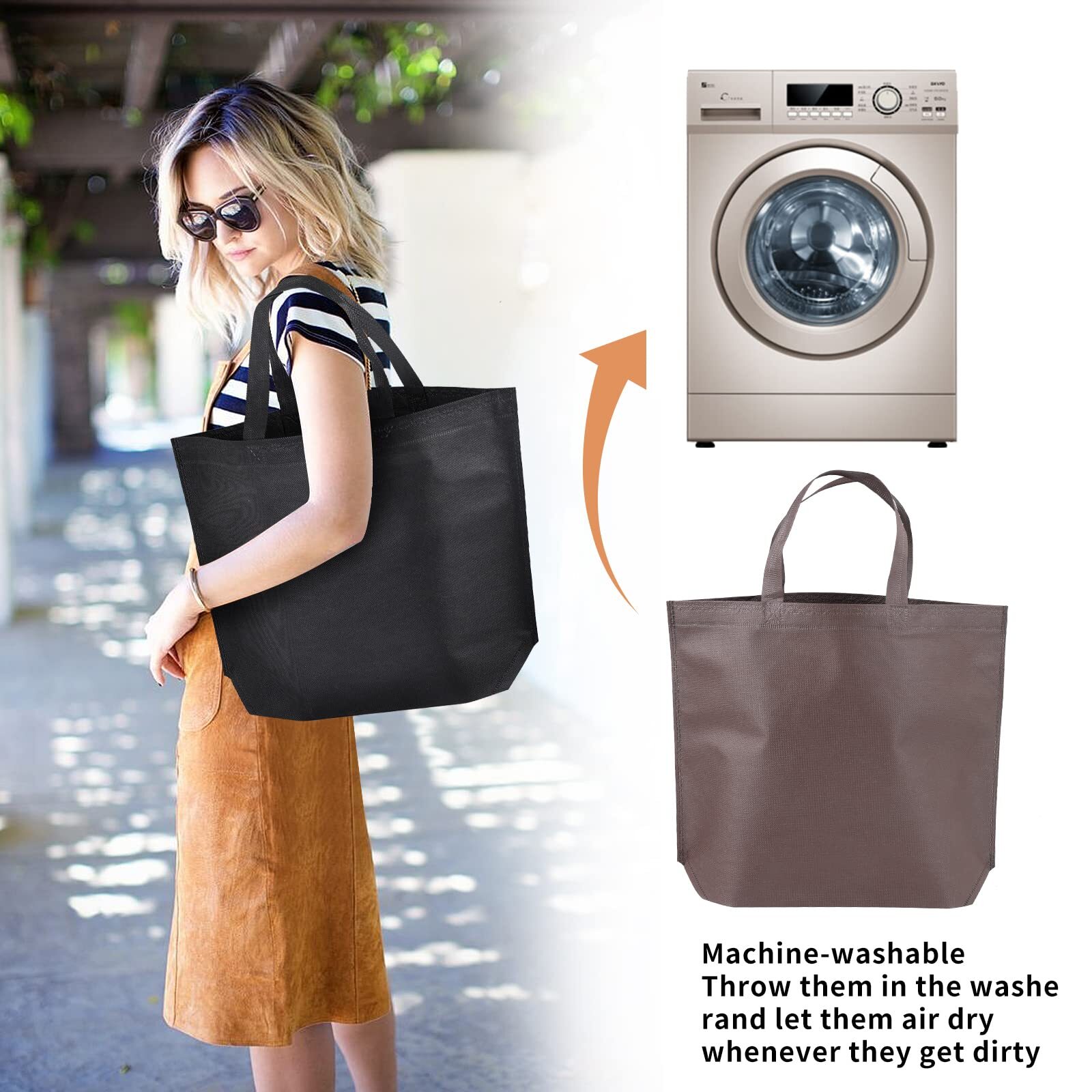 36 Pcs Reusable Large Tote Bags Bulk 12 Colors Party Gift Tote Bag