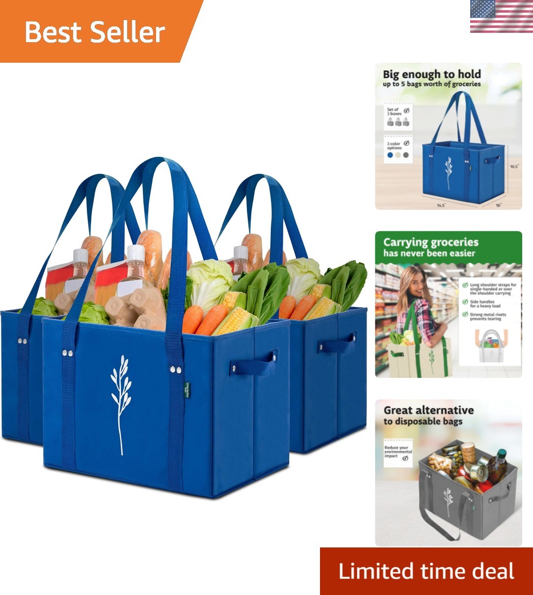 Green Bulldog Reusable Grocery Bags – Heavy Duty Reusable Shopping Tote Bags …