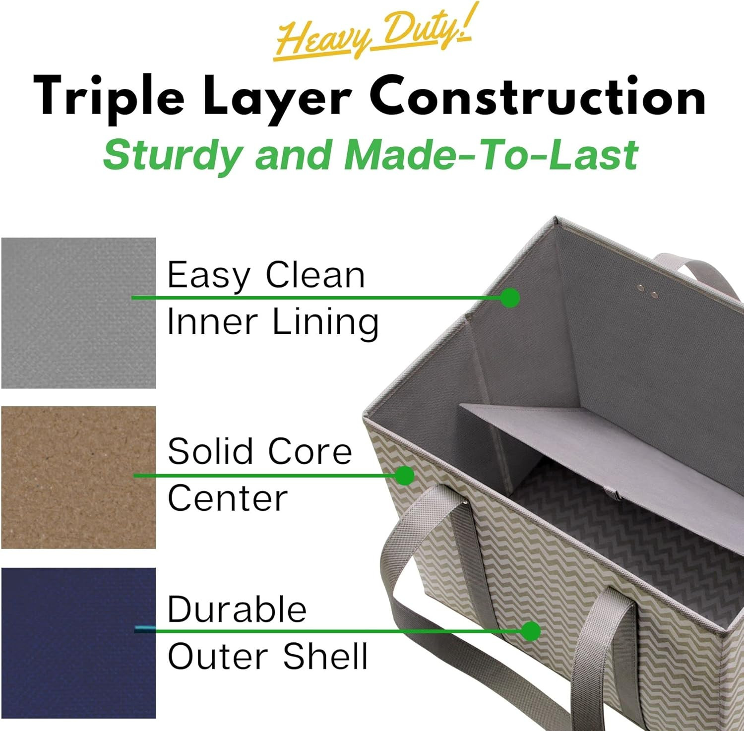 Reusable Grocery Bags (3 Pack) – Heavy Duty Reusable Shopping Bags with Box Shap