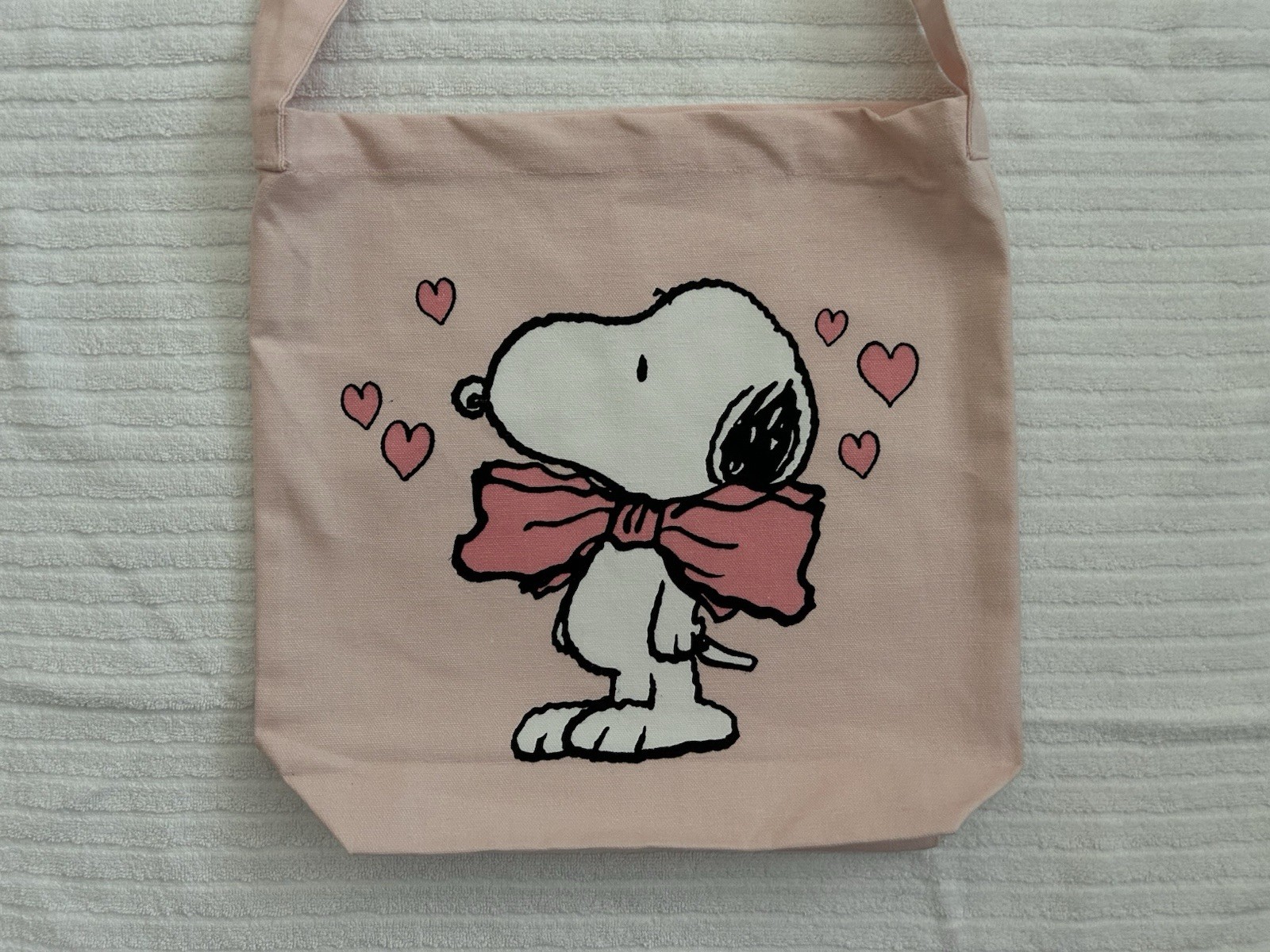 Snoopy Peanuts Valentine Canvas Tote Shoulder Bag Pink Hearts 14″ x 13″ NWT