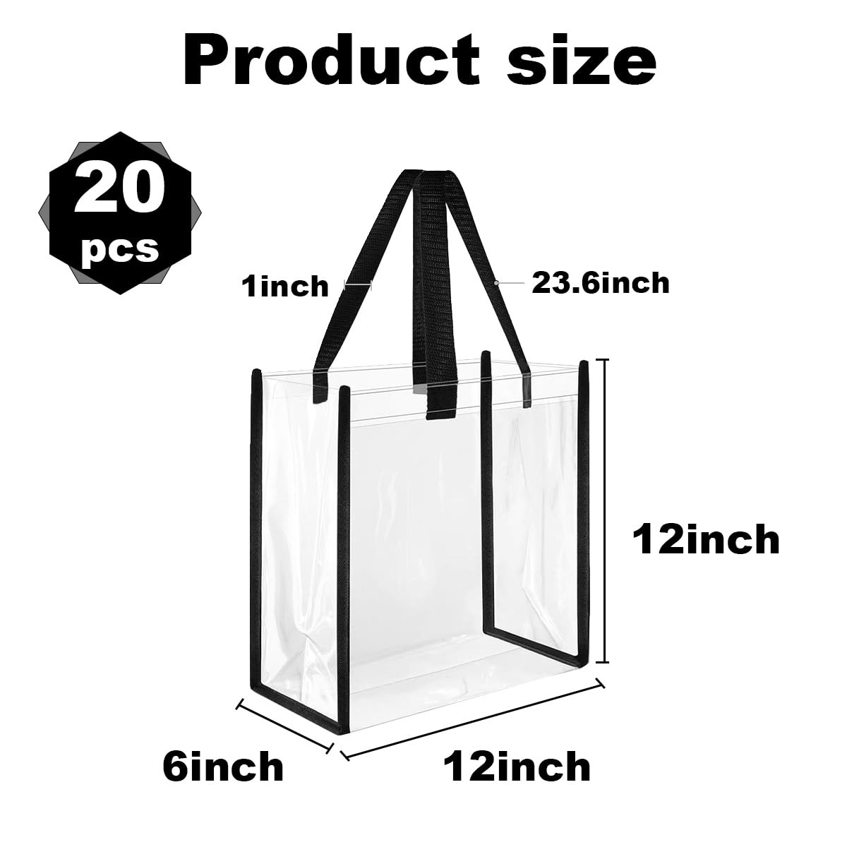 20 Clear Tote Bags – 12 x 12 x 6 Inch Plastic Bags with Handles, Stadium Appr…