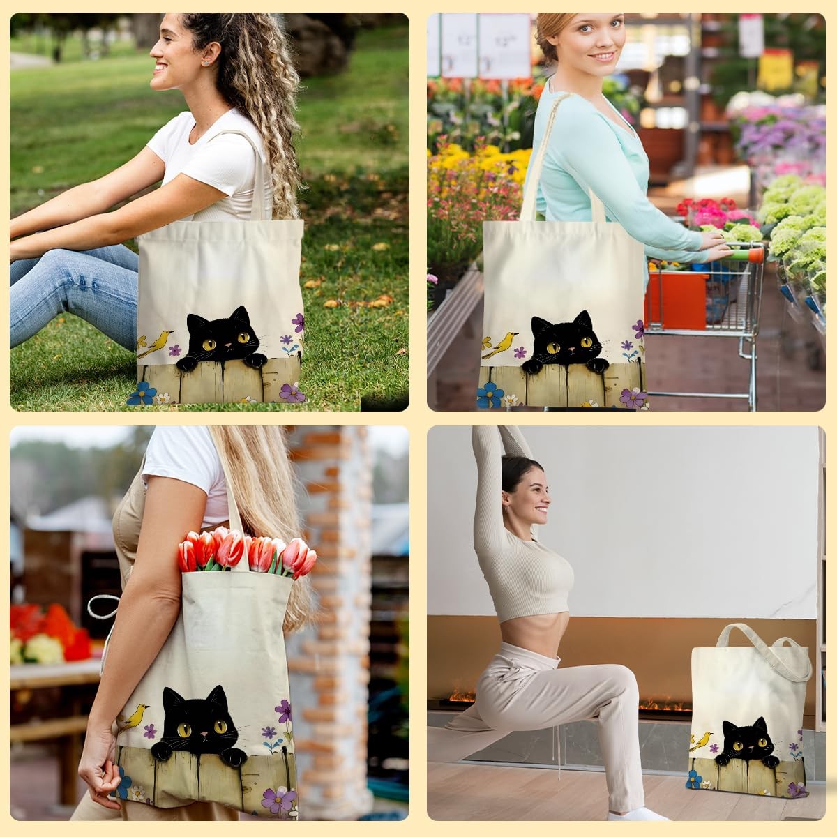 Cute Cat Tote Bag, Funny Cats Handbag Reusable Travel Shopping Storage Should…
