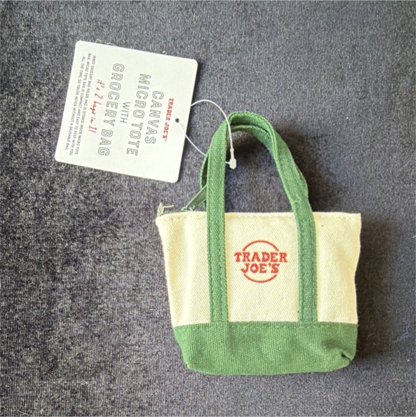 Trader Joe’s Canvas Colorblock Small Tote Bag Green Beige Zipper