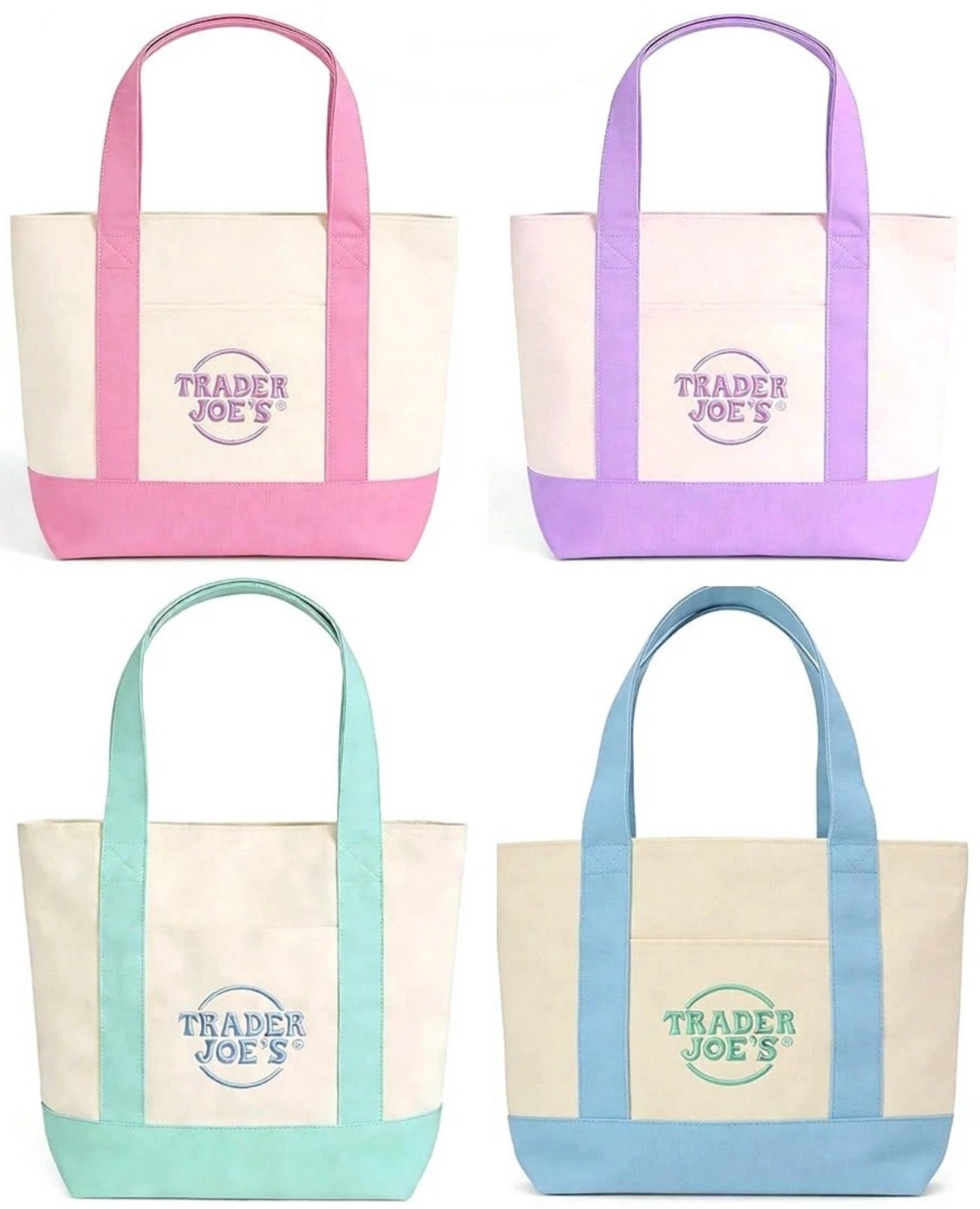 Trader Joe’s Mini Tote Bag Set of 4 Spring Colors Canvas Reusable Bags New