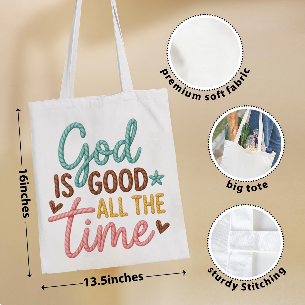 Motivational Boho Christian Canvas Tote Bag, Religious Gifts for Women Teens …