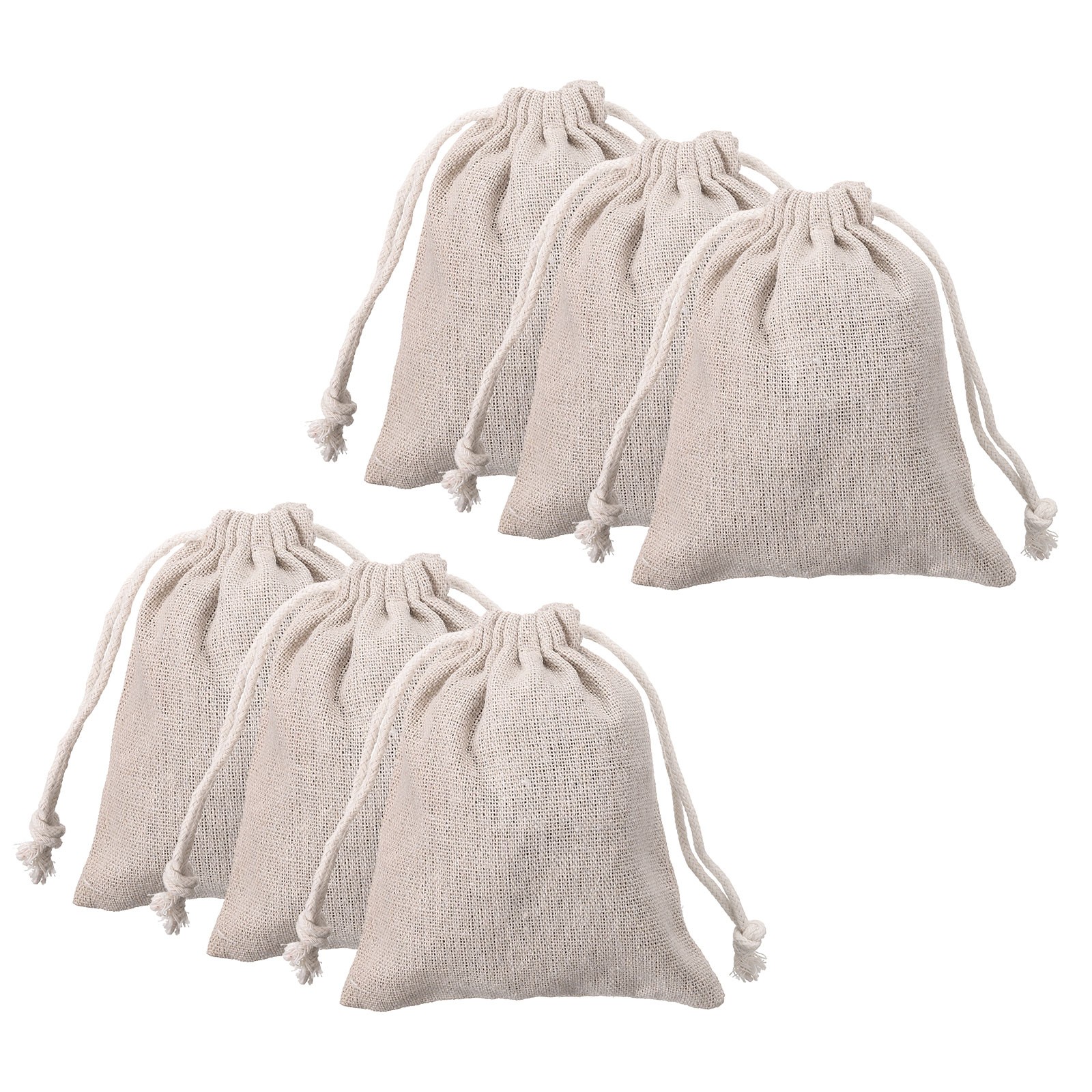 12pcs Cotton Storage Bags 3.9″ x 4.7″ Canvas Drawstring Bag, Beige