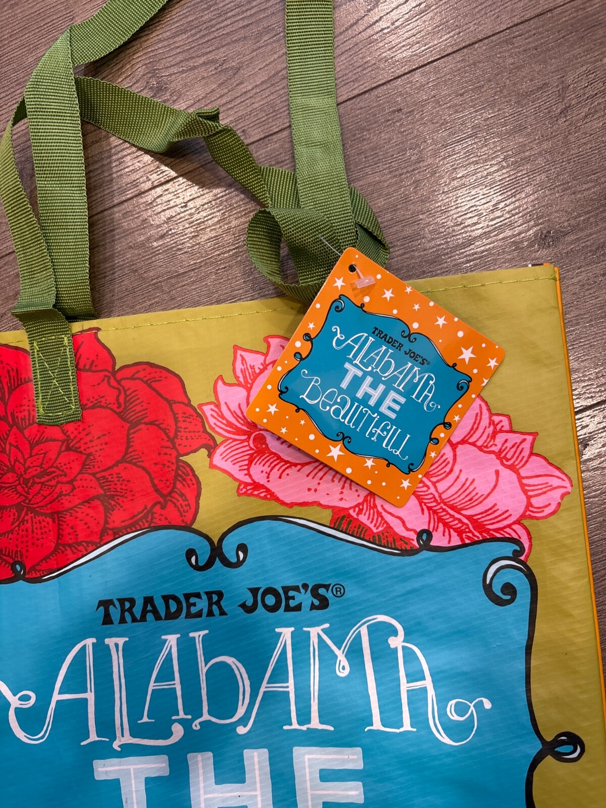 trader joes Alabama reusable bag! Floral design on front, guitar on back!