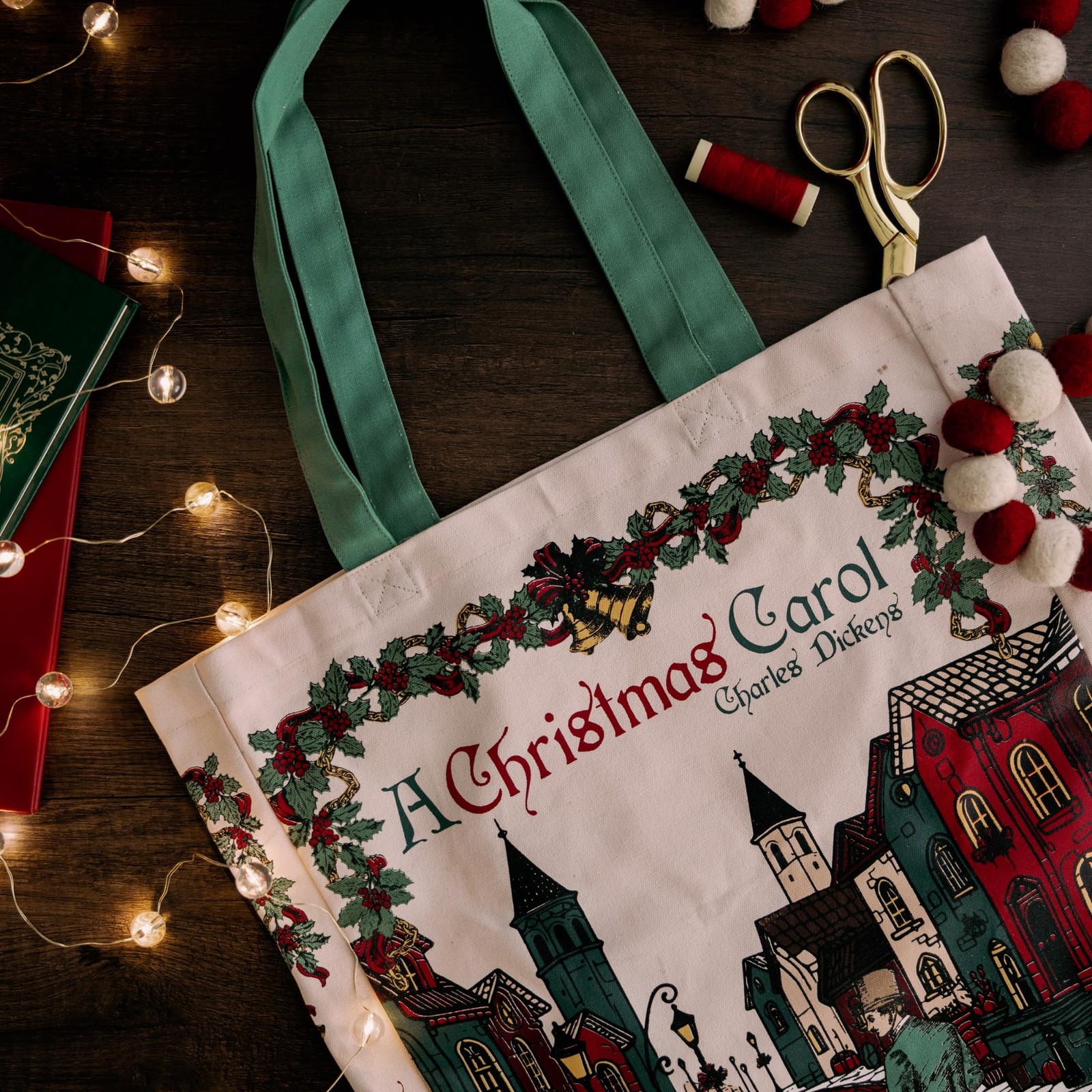 Steel Mill & Co Holiday Canvas Tote Bag for Book Lovers, Bookish Reusable/Fol…
