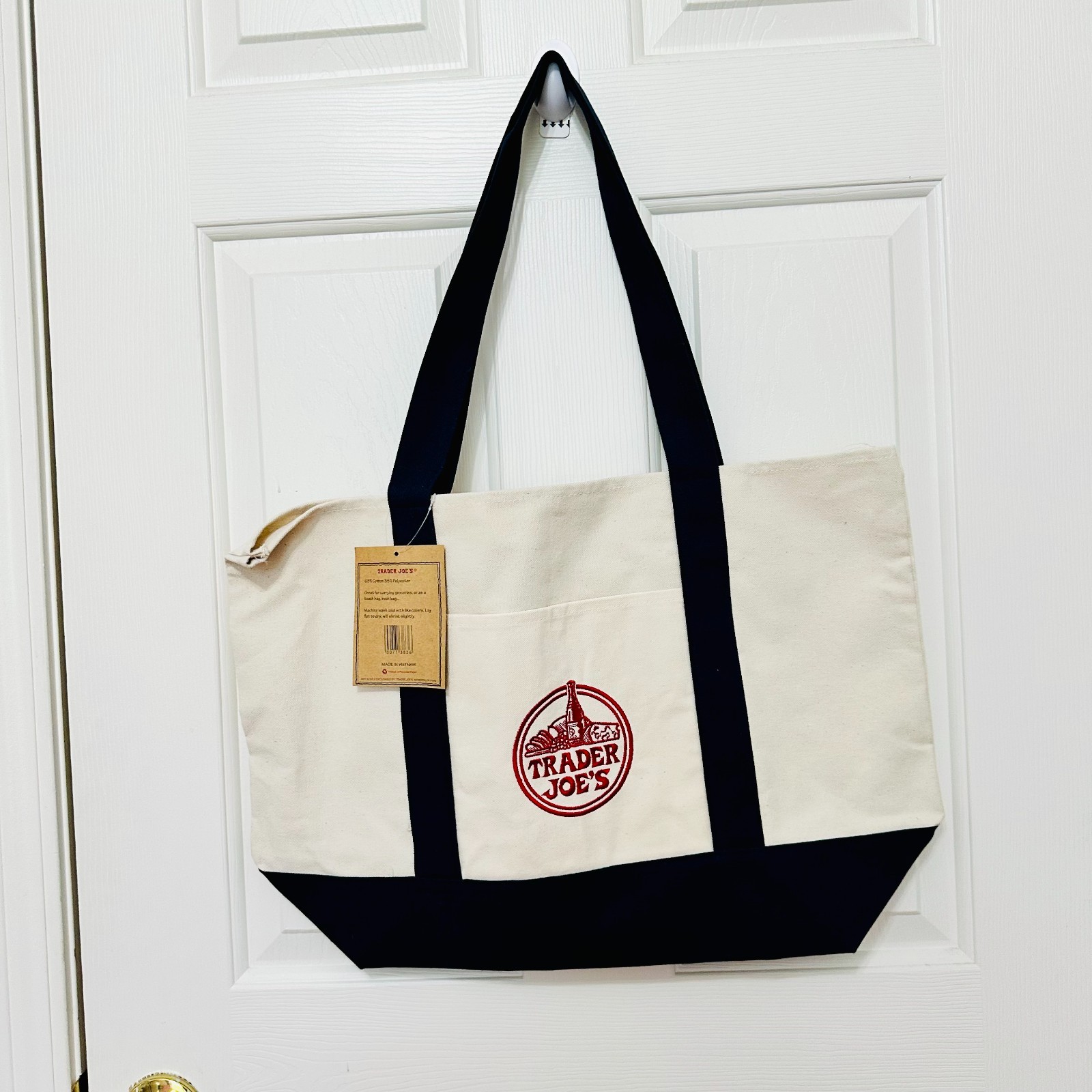 VIRAL TIKTOK TRADER JOE’S LARGE CANVAS REUSABLE TOTE UNISEX LIMTED EDITION BLACK