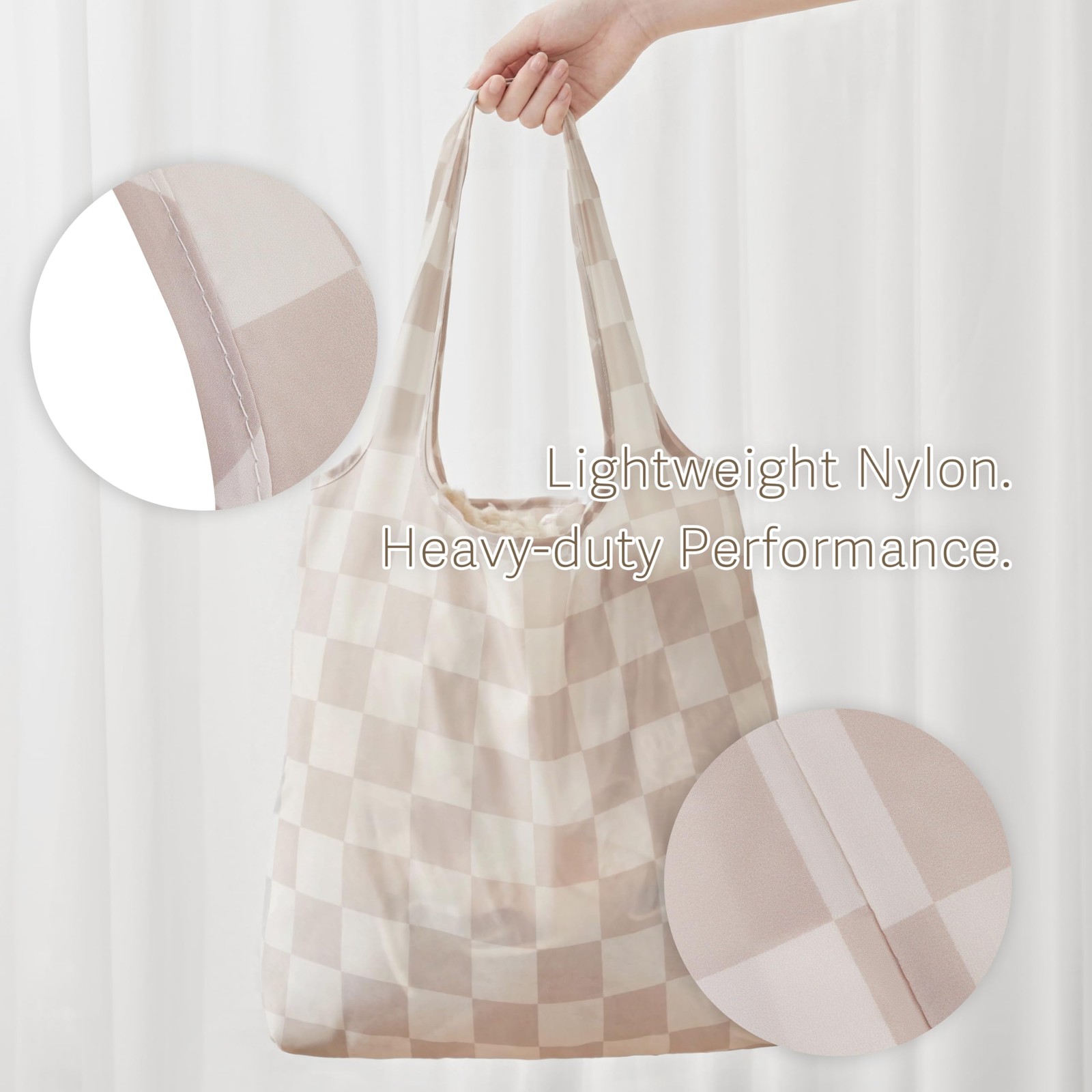 Beige Khaki Checkered Reusable Grocery Shopping Bags 4 Packs, Cute Colorful A…