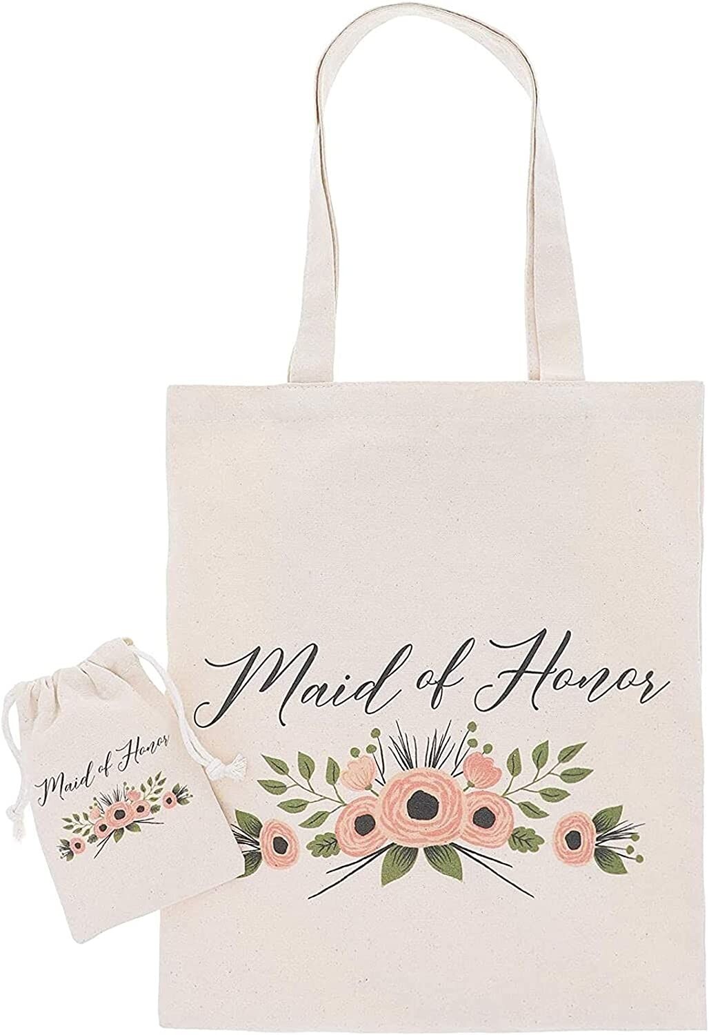 Maid of Honor Gift Set – 1 Cotton Canvas Tote Bag and 1 Drawstring Pouch For….