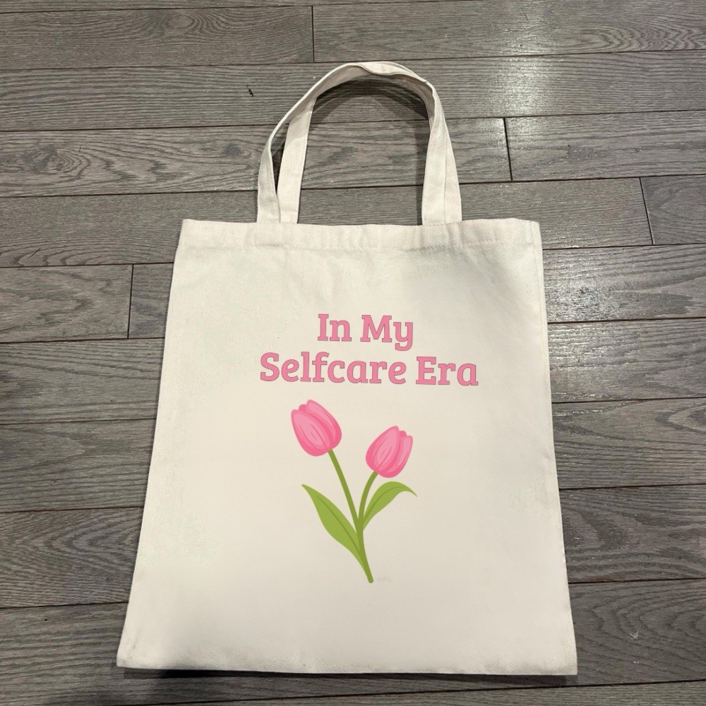 Moneyfesting Canvas Tote Bag, Minimalist Line Art, Lucky Girl Era