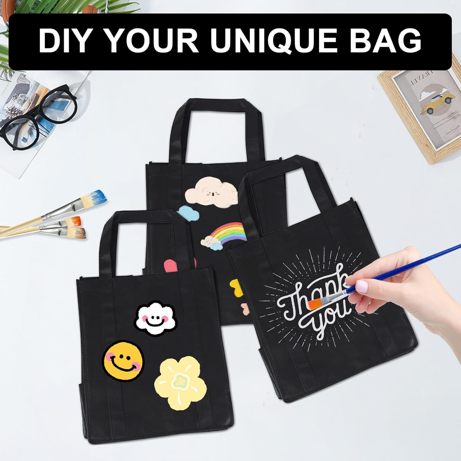 100 Pcs Non Woven Bags Bulk,10X8X4 Inch Reusable Tote Bag with Handles, Portable