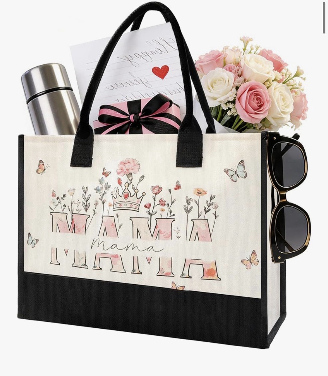 Canvas Tote Bag Moisture Resistant Floral Butterfly Mom Pattern 16.93×11.81in