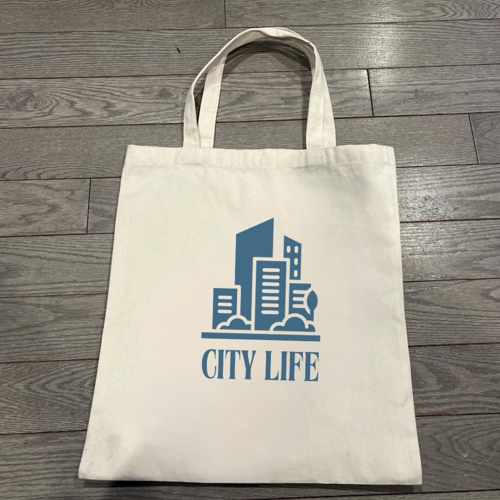 City Life Canvas Tote Bag, Urban Skyline Design, Minimalist Travel Bag