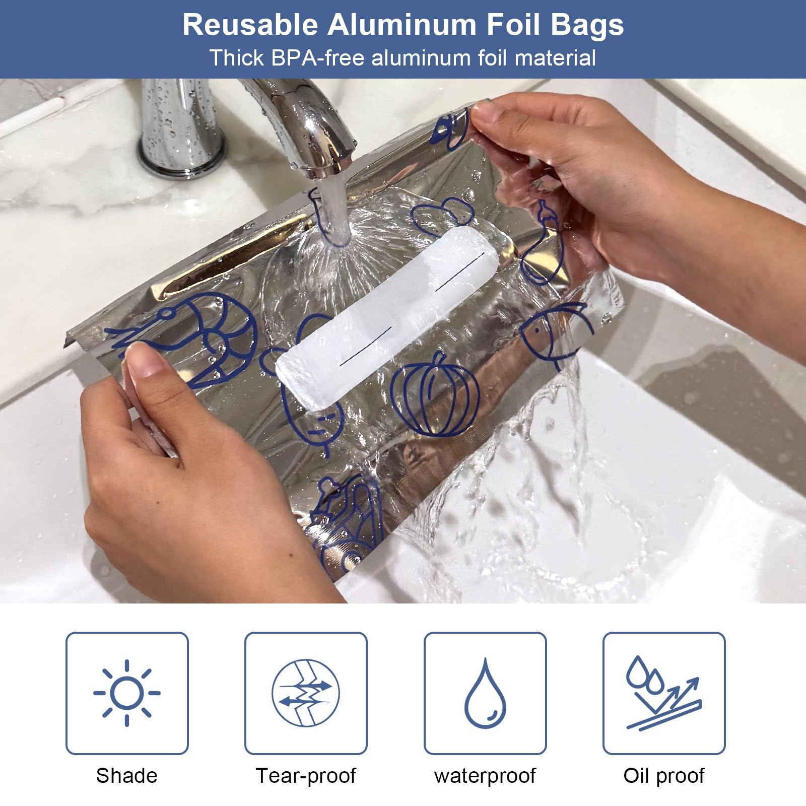 30 PCS Reusable Small: 20x13cm, Medium: 23x17cm, Large: 26x29cm, Silver