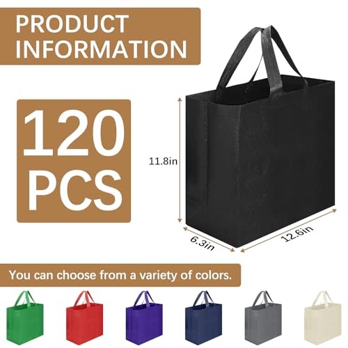 Reusable Grocery Bags 12.6 * 6.3 * 11.8 in – Non Woven Totes Bag with 120 Black