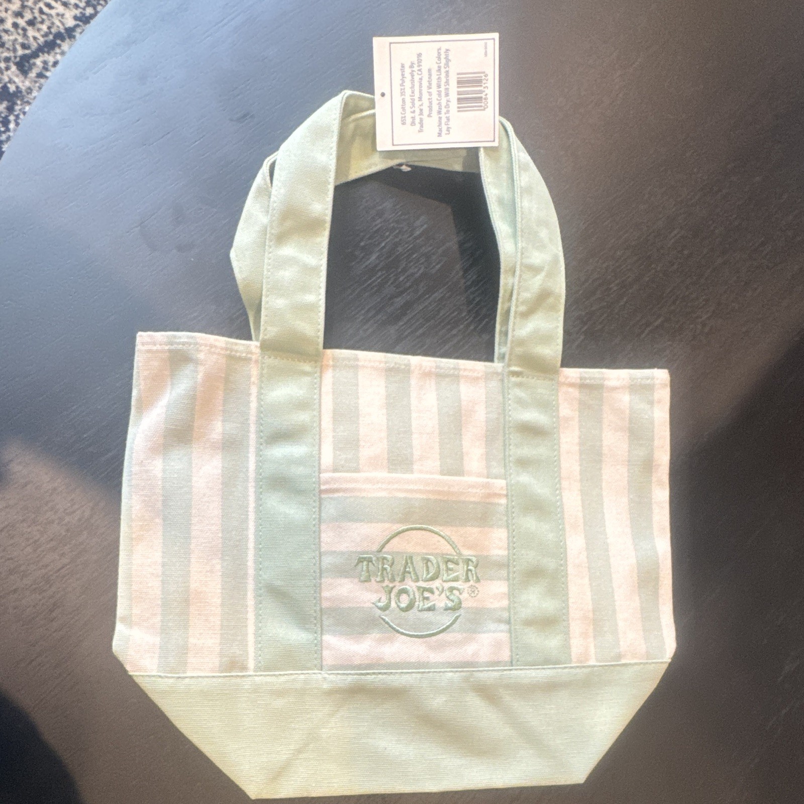 Trader Joe’s Green Striped Mini Canvas Reusable Tote Bag 11x13x11 in