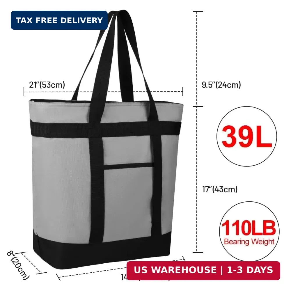 Insulated Reusable Tote Bag for Grocery Shopping for Women/Men, Pizza/Food Deliv