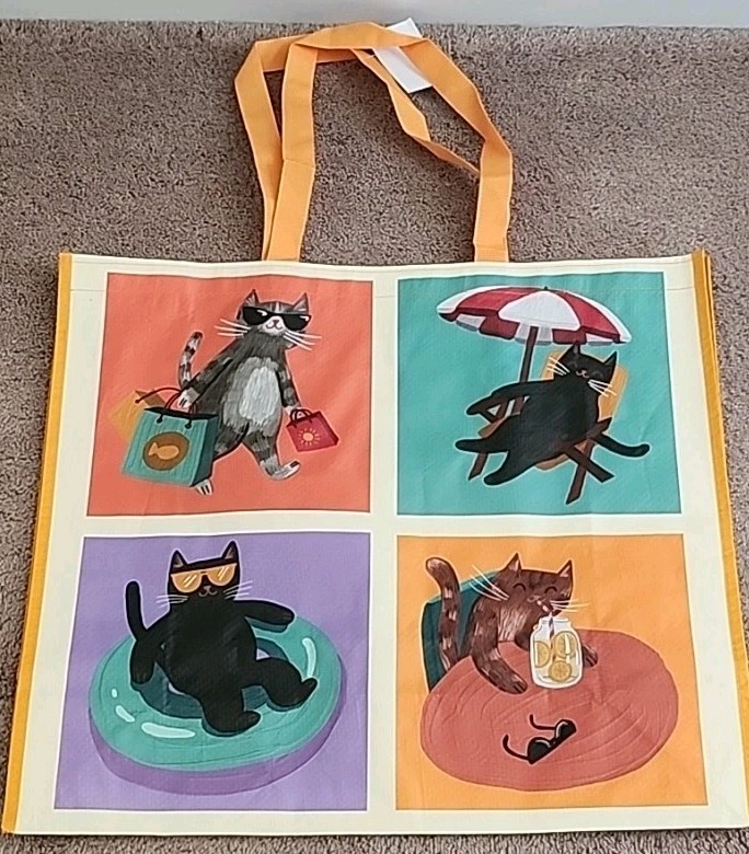 Home Goods – Happy Cats Enjoying Life – Large Reusable Shopping Tote Eco Bag