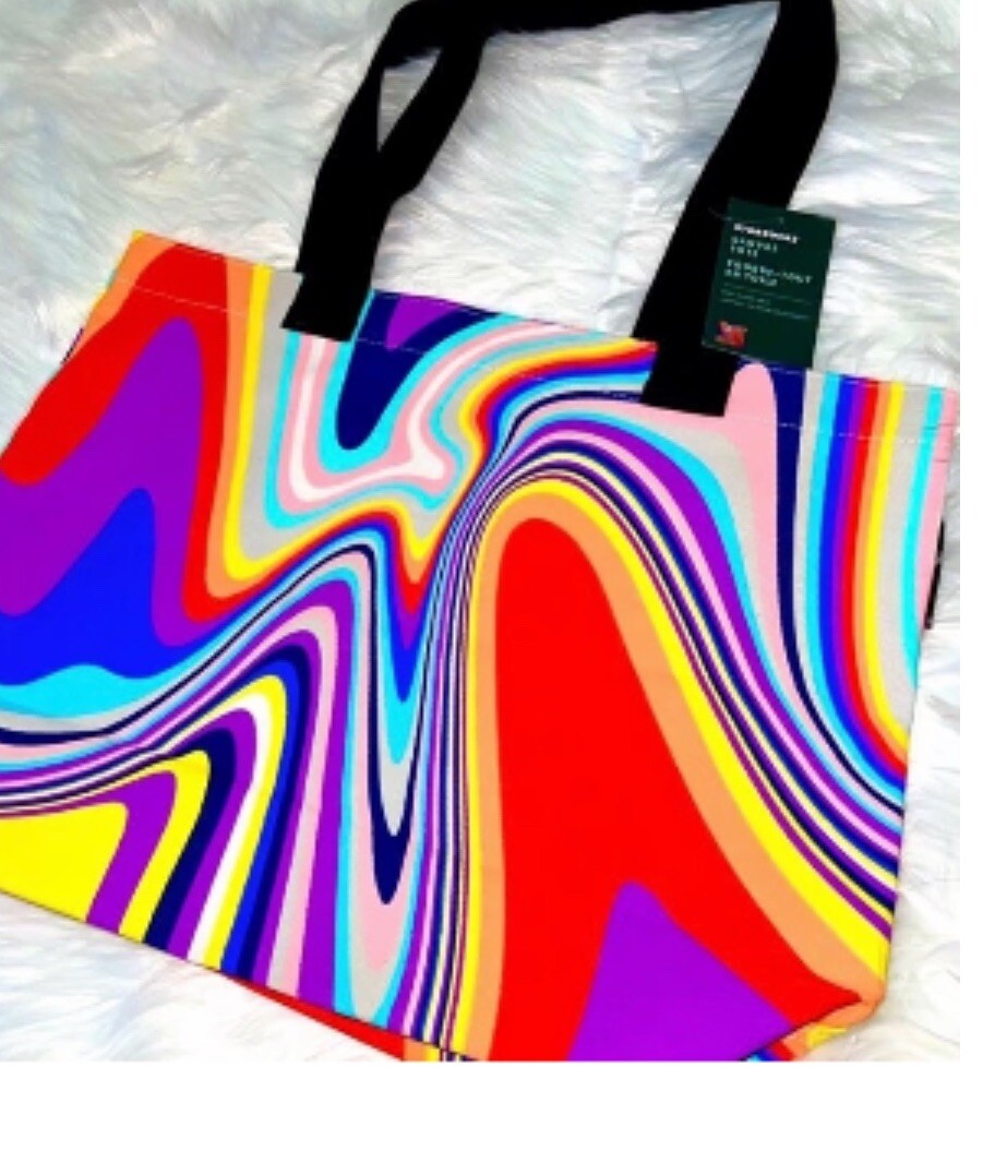 Starbucks Tote Large Canvas Rainbow Swirl Psychedelic