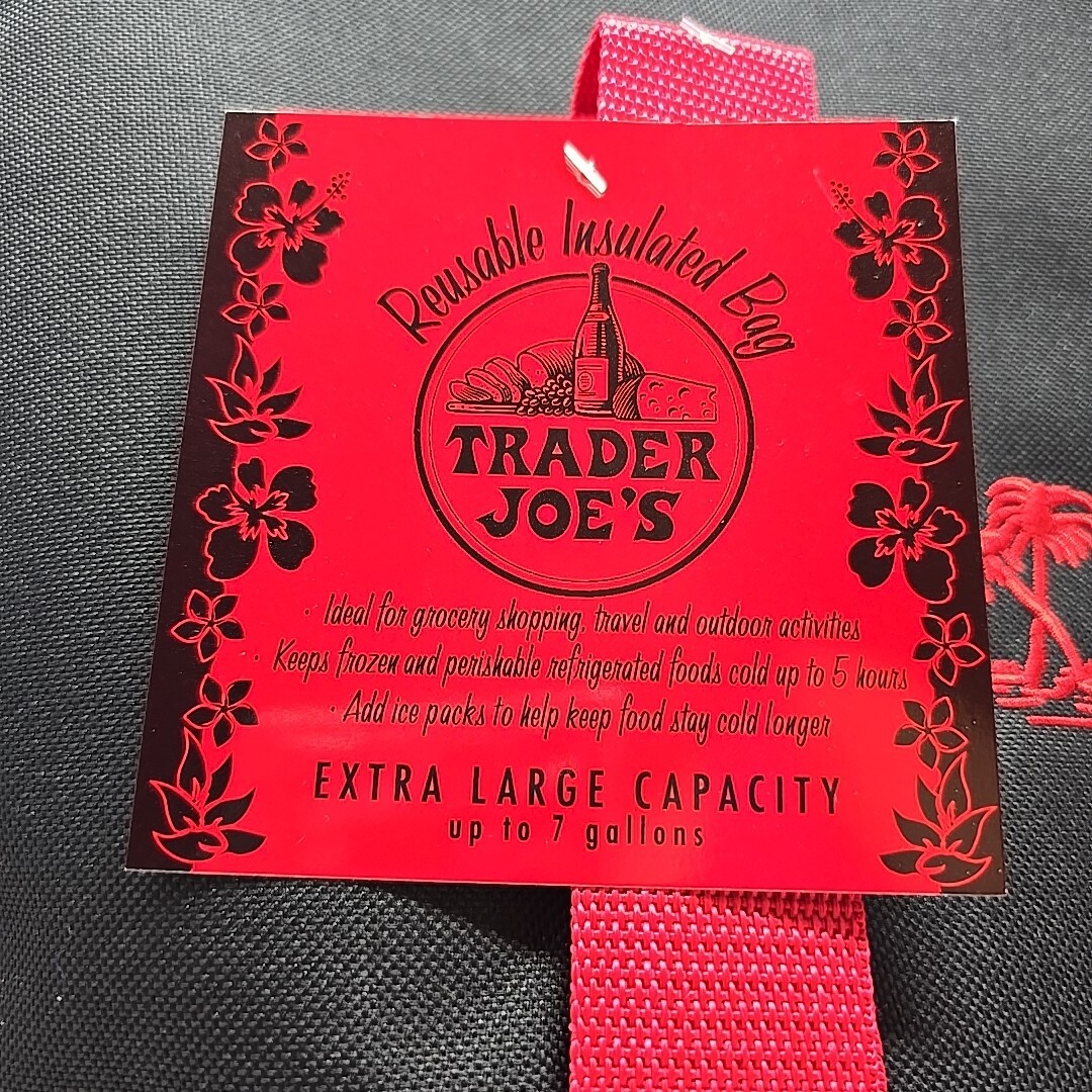 Trader Joe’s Black Red Insulated Large Cooler Tote Reusable Shopping Bag NWT