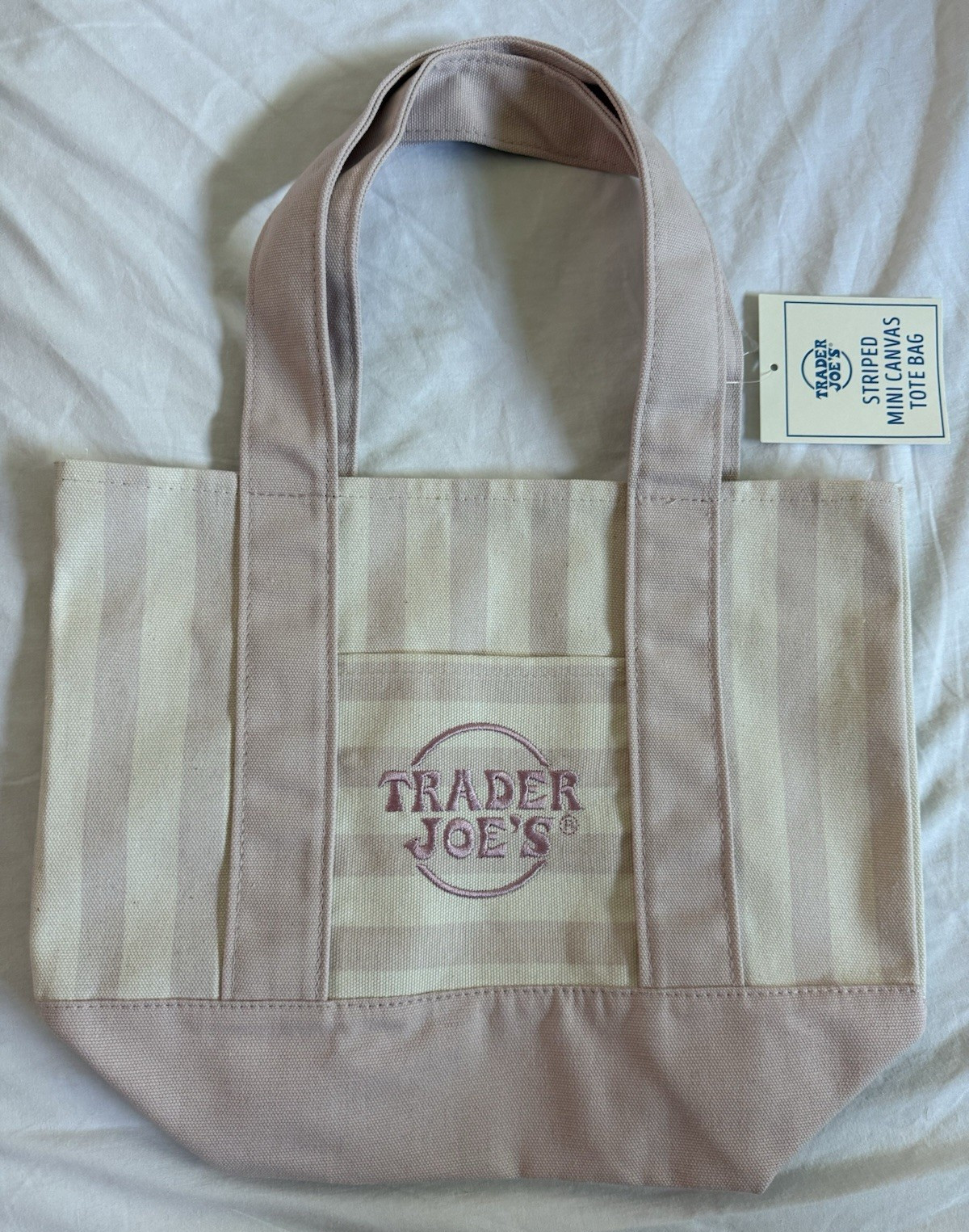 *NEW RELEASE* Trader Joe’s Striped Mini Canvas Tote Bag Reusable Pink/White