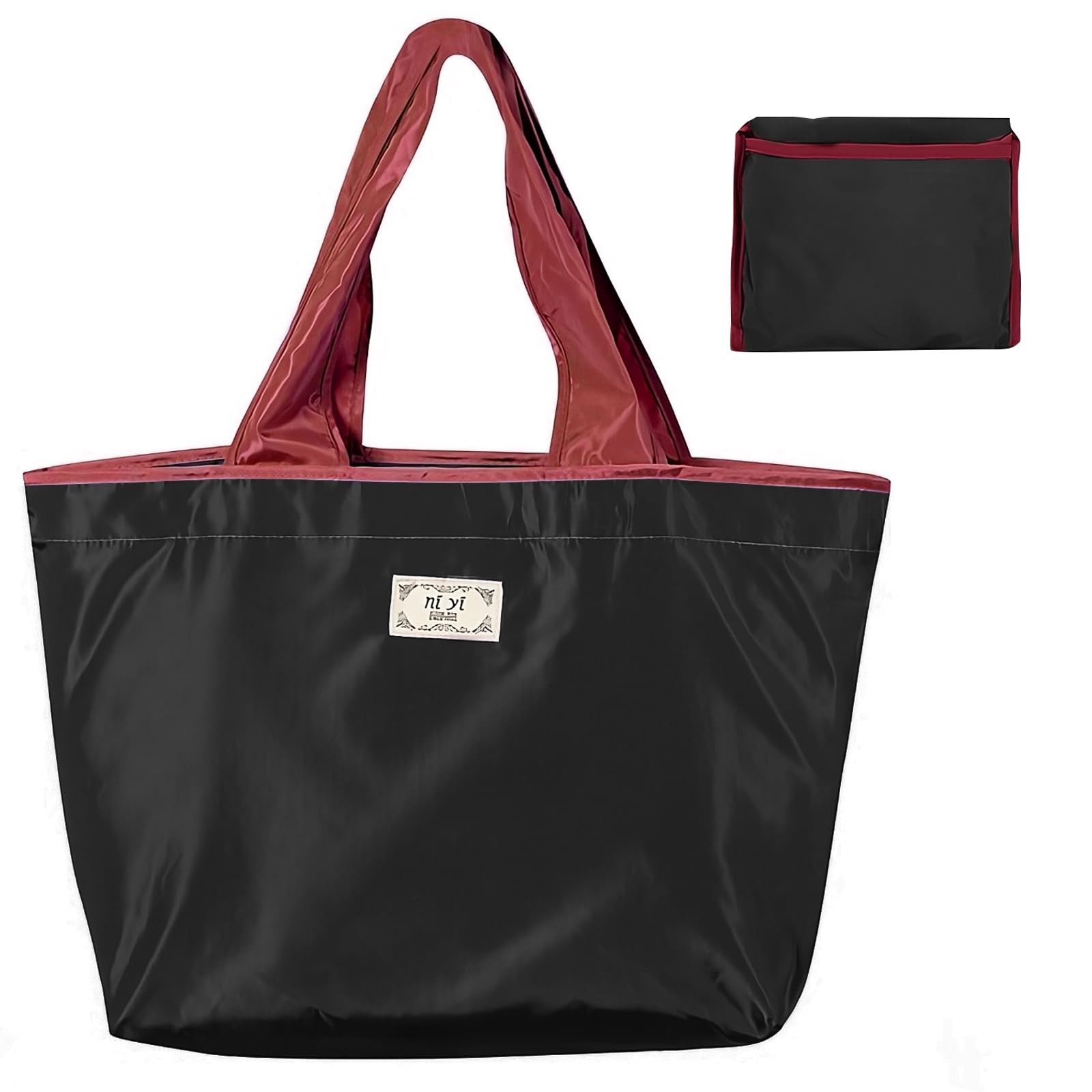 Reusable Foldable Grocery Bag with Pocket Wide Handle Washable Shopping Tote