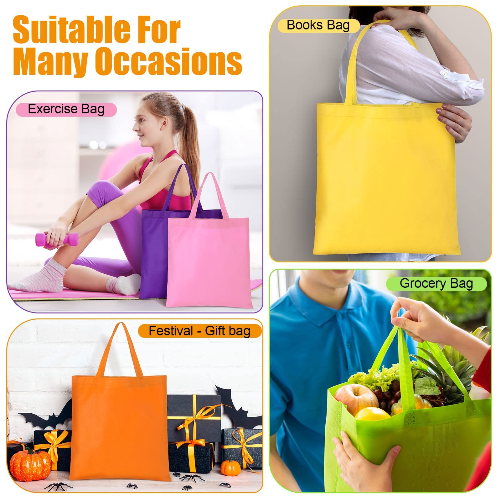 100 Pcs Bulk Tote Bags 15” x 16” Reusable Fabric Shopping Canvas Bags Cloth…