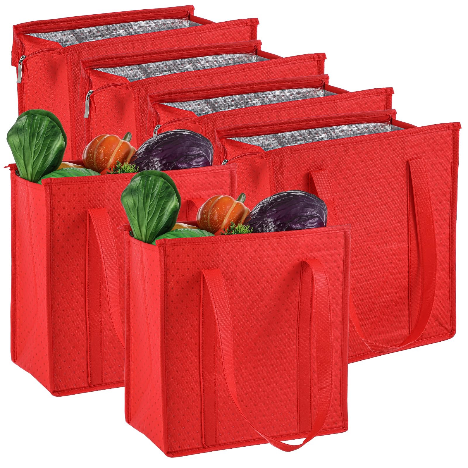 Caeuiciw 6 Pcs Insulated Grocery Bags Insulated Shopping Bag Small Red Large