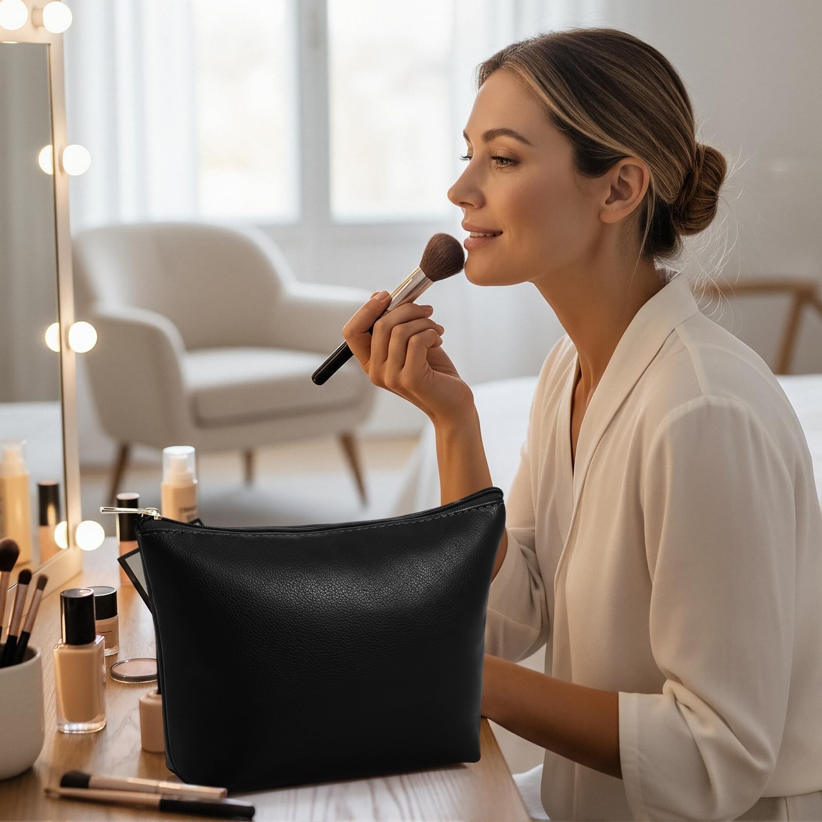 Kigeli PU Leather Makeup Bag for Women Gift 2.76 x 9.45 x 6.69 inches, Black