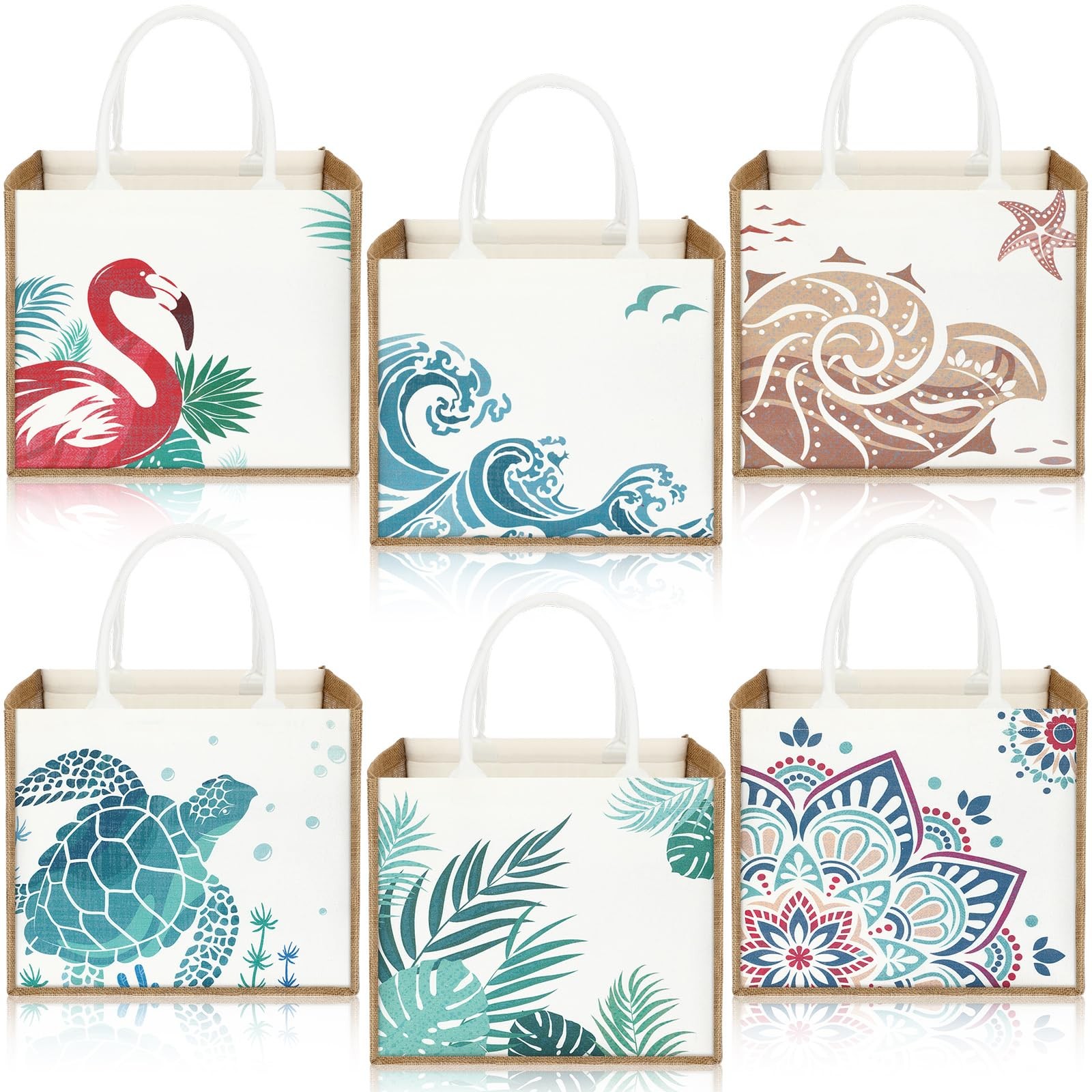 6 Pack Beach Burlap Tote Bags Bulk Large Beach Jute Tote Bag with Handles 14….