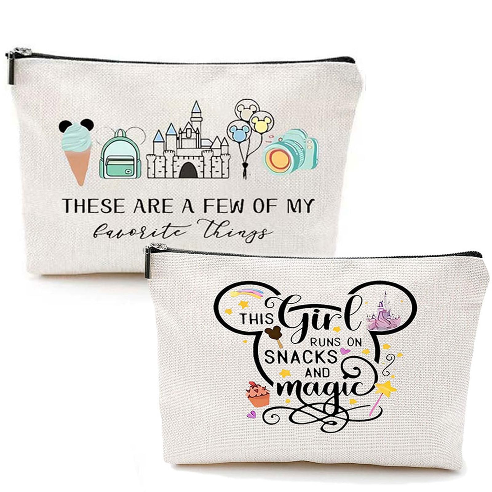 YUWUAR 2 Pcs Cartoon Mouse Makeup Bags for Women, Cute Travel Cosmetic white
