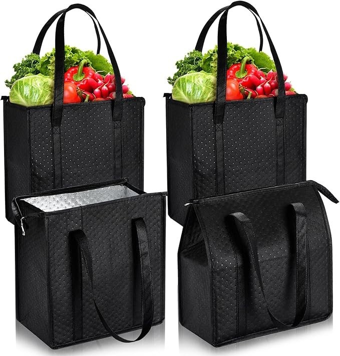 4 Pcs Insulated Grocery Bags Large Reusable Cooler with Zipper Top Shopping