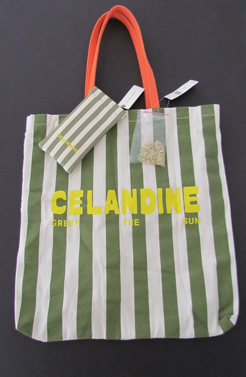 NEW Anthropologie Celandine Tote Bag & Sunglass Case Green Stripe NWT