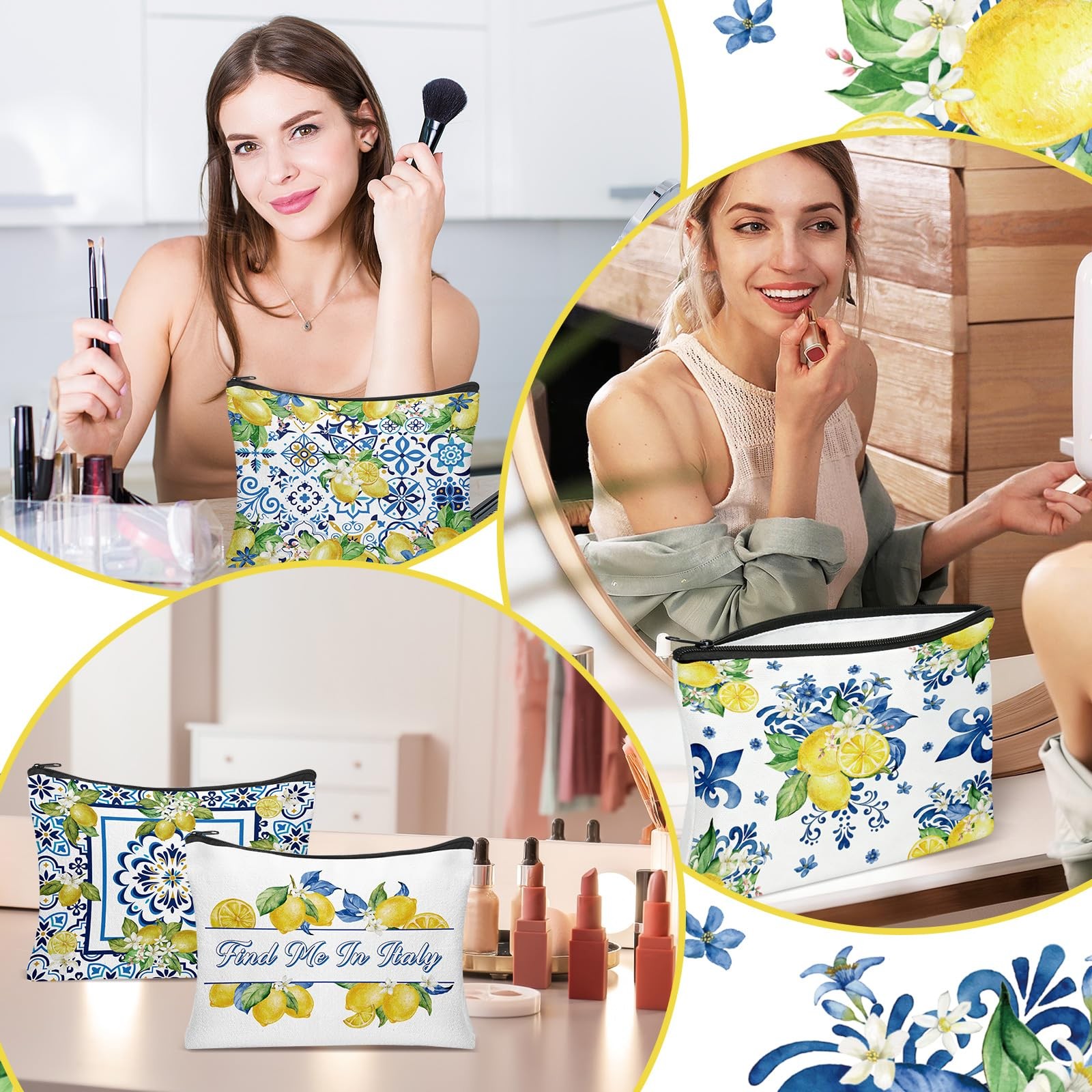 HSDSH 9Pcs Amalfi Coast Cosmetics Bags Italian 8.66x 7.09 inches, Multicolor