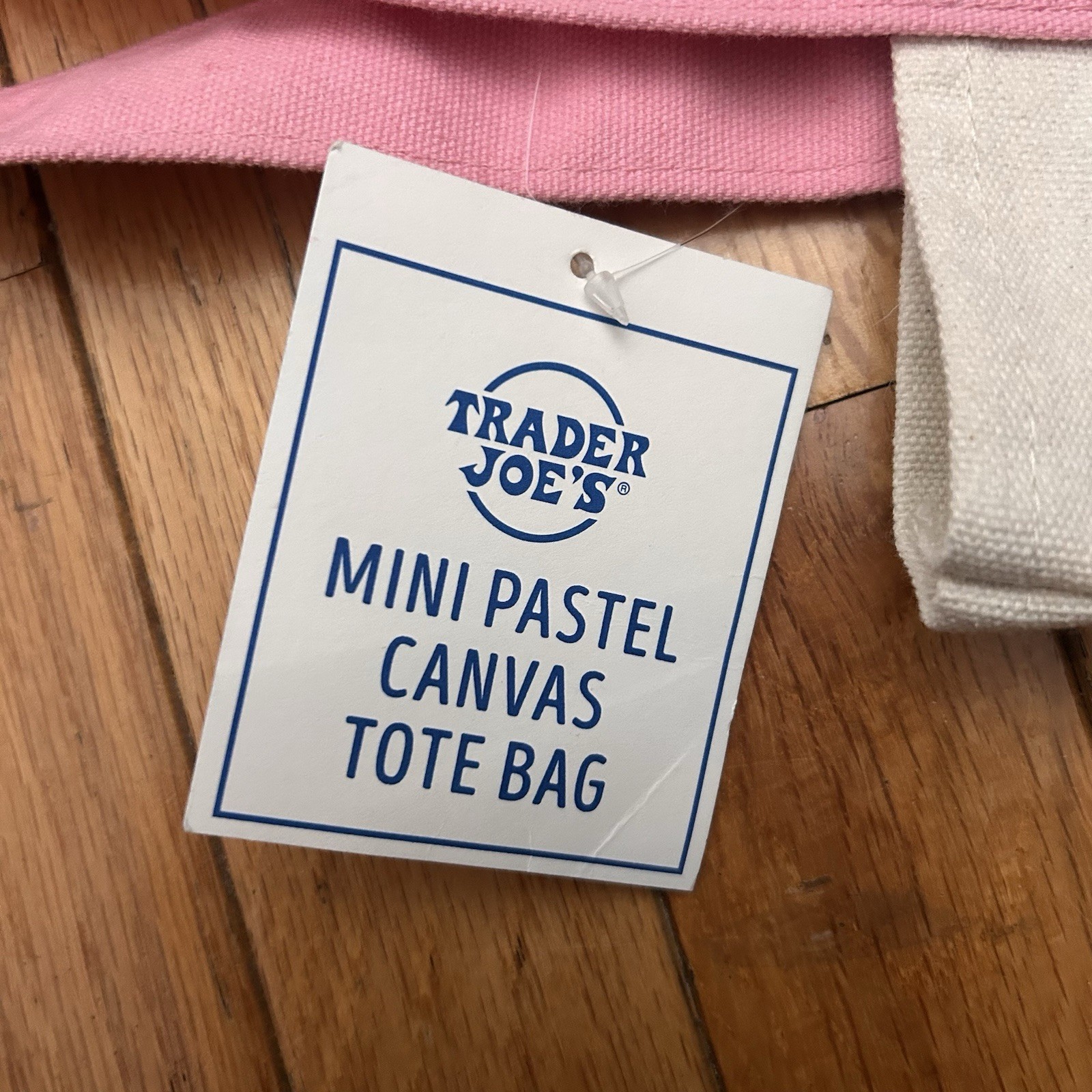 Trader Joe’s Pink And White Mini Tote Bag With Green Stitching