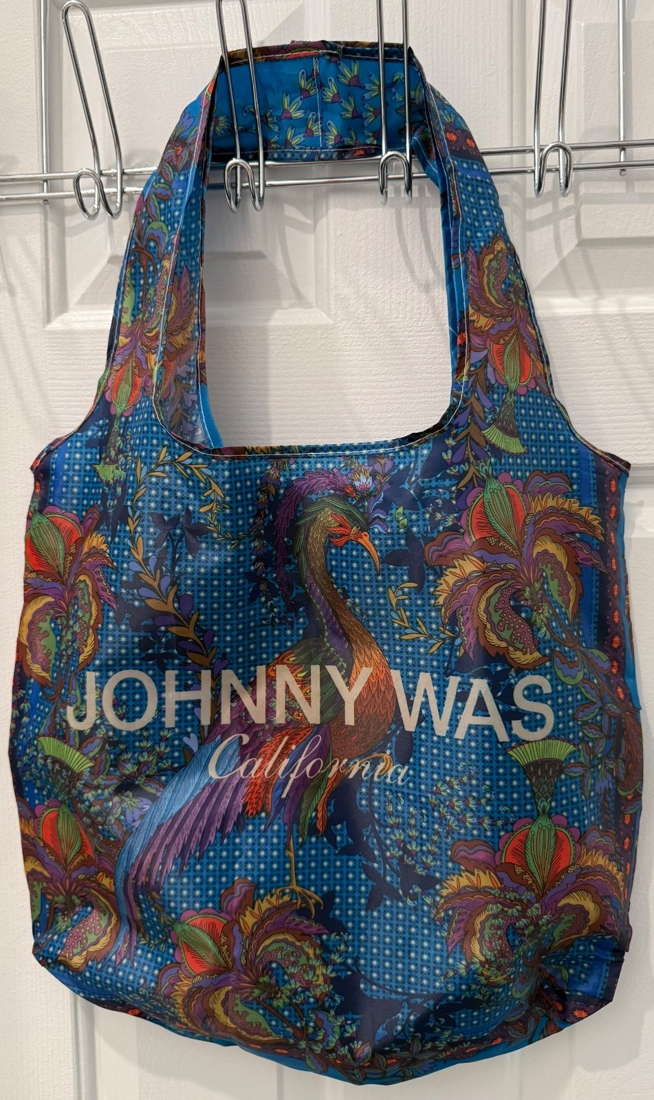 USED JOHNNY WAS NYLON REUSABLE SHOPPING TOTE BAG LIGHTWEIGHT, BLUE