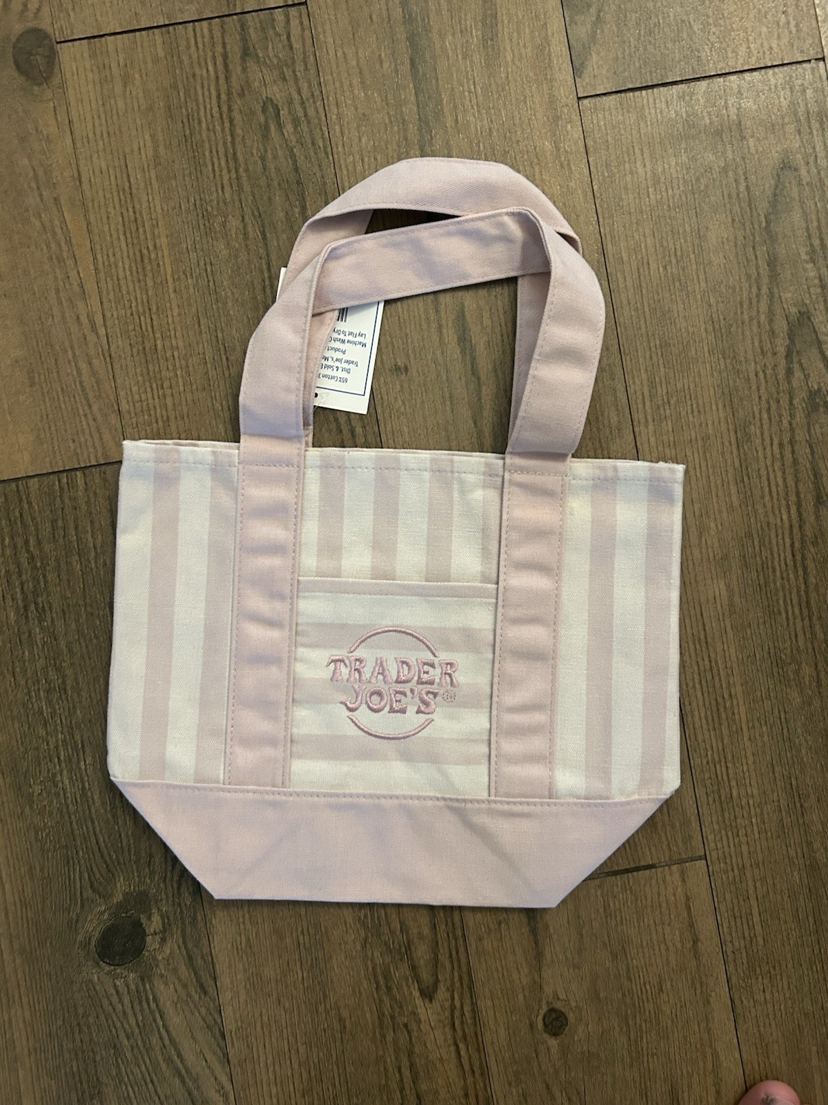 Trader Joe’s Striped Mini Canvas Tote Bag, Pink/White, 13x6x8 in New