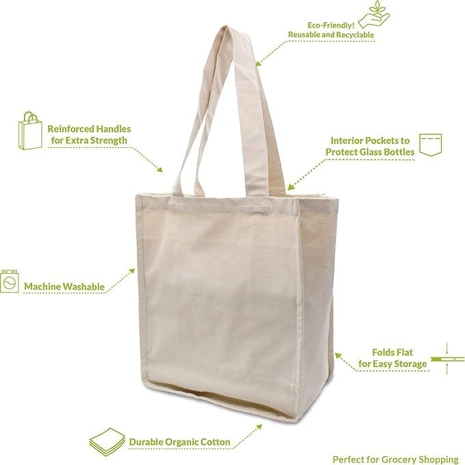 Canvas Grocery Bag – 3 Sizes Set with Sturdy Handle, Long Shoulder Strap, Hea…