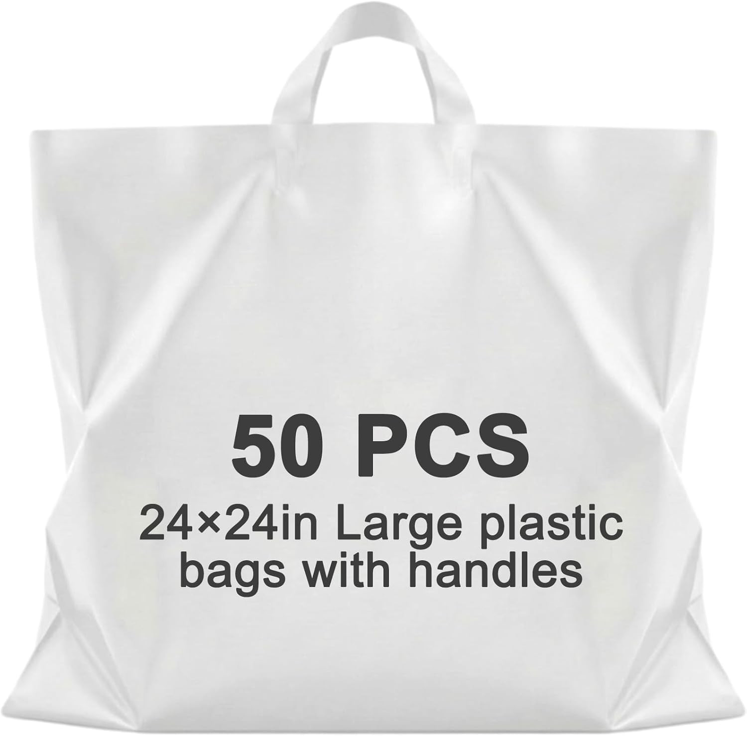 50 Pack 24″ X 24″ Large White Plastic Shopping Bags with Handles Reusable Mercha