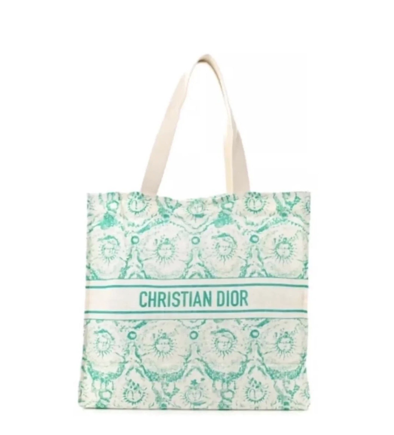 Christian Dior Dioriviera Canvas Large Tote Bag Beige/Teal with Insert NWT