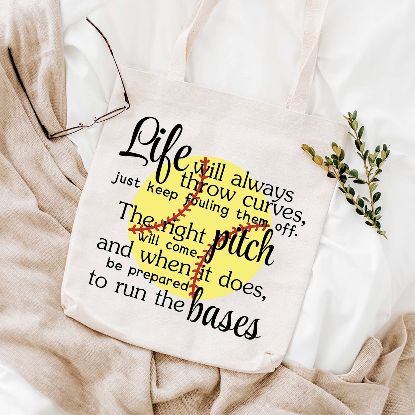 WCGXKO Softball Gift: Inspirational Player Theme 7 inches, Throw Curves tote