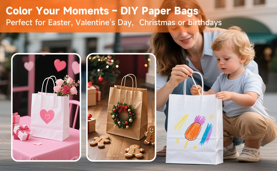Brown Paper Bags with Handles in Bulk, 50pcs Kraft Paper Bags 8×4.5×10.8 inch,