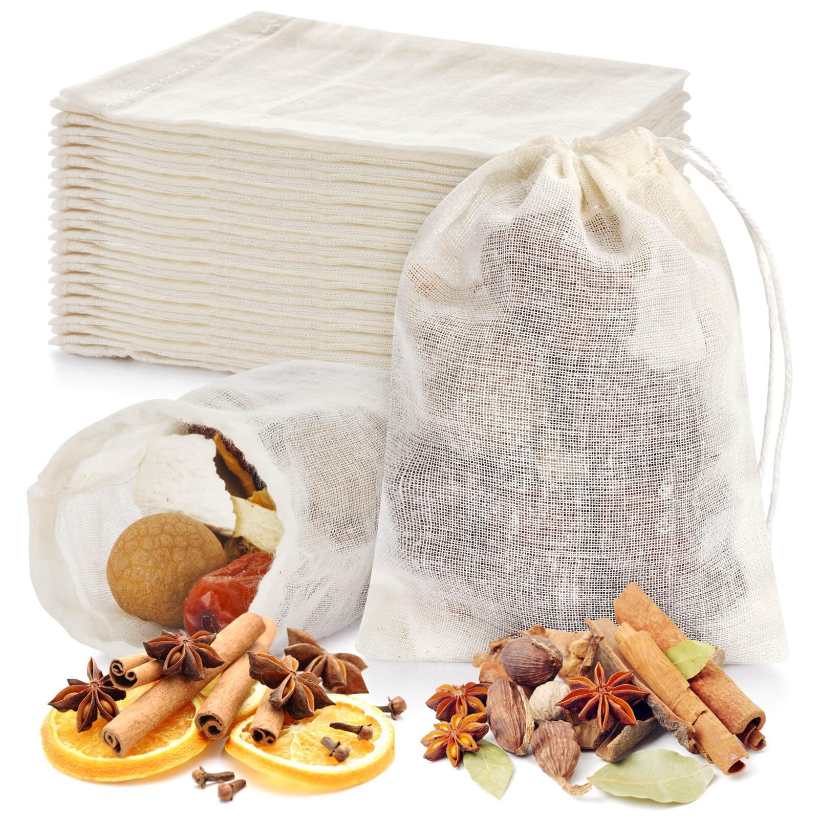 36PCS Drawstring Muslin Bags, 3x4In Reusable Empty Tea Bag 3”*4”*0.01”, White