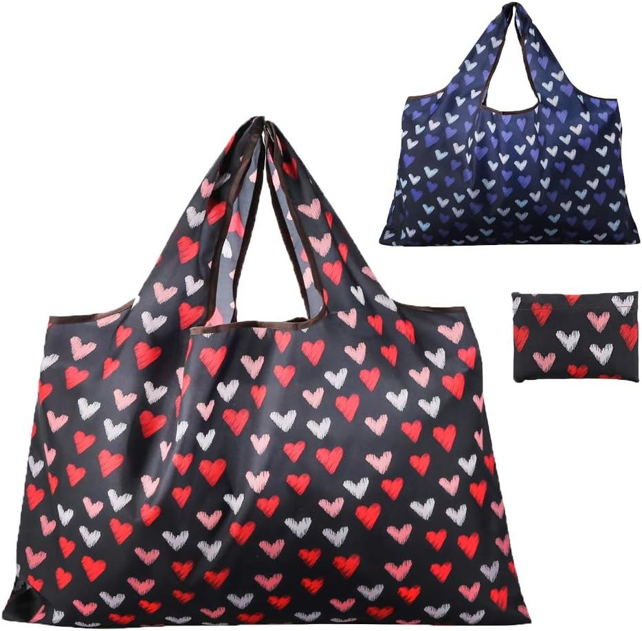 Reusable Grocery Bag 2 Packs Large Washable Foldable Eco Friendly Nylon Heavy