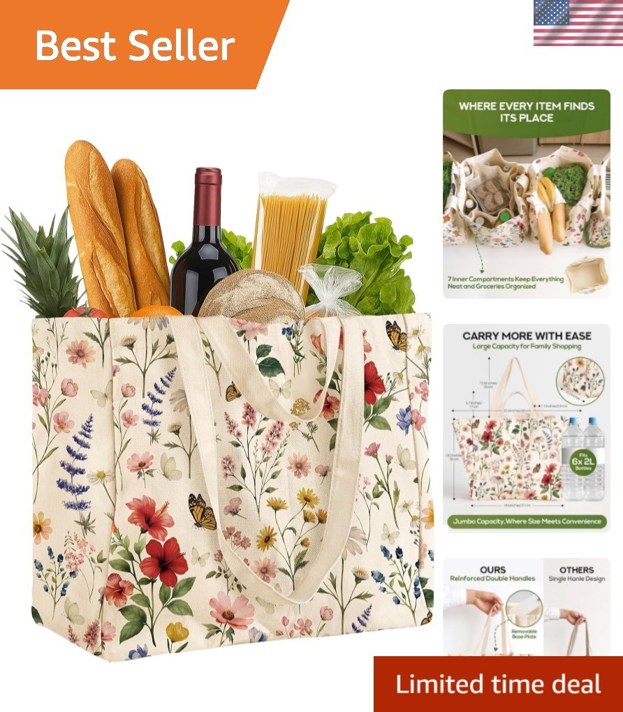 Large Canvas Grocery Tote Bag – Reusable Extra Large Shopping Shoulder Bags w…